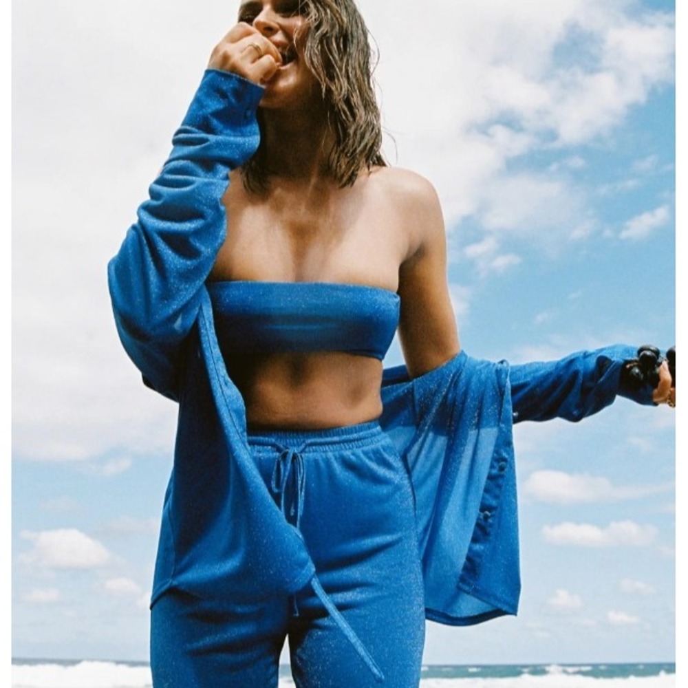 Meshki Lucille Shimmer Swimsuit cover Up Top Cobalt Sparkle